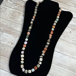 Les Bernard vintage necklace made of chunky, abstract abalone and conch shell